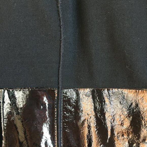 90s Vintage Virgin Wool + Patent Leather Cropped Black Blazer Jacket - Picture 5 of 15